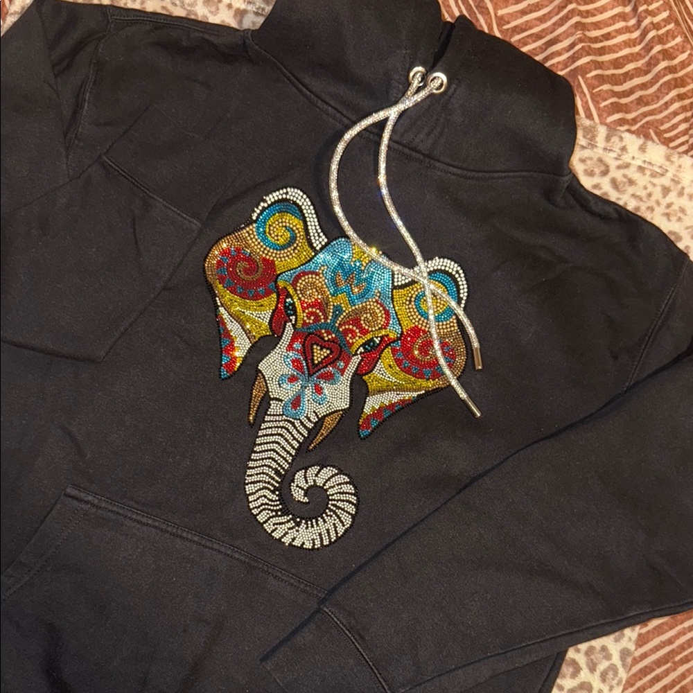 Black Hoodie with Colorful Elephant Design